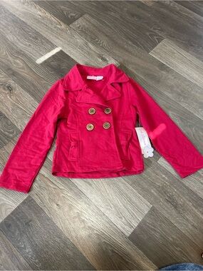 Girls' Red Double-Breasted Peacoat Jacket - Pink Platinum